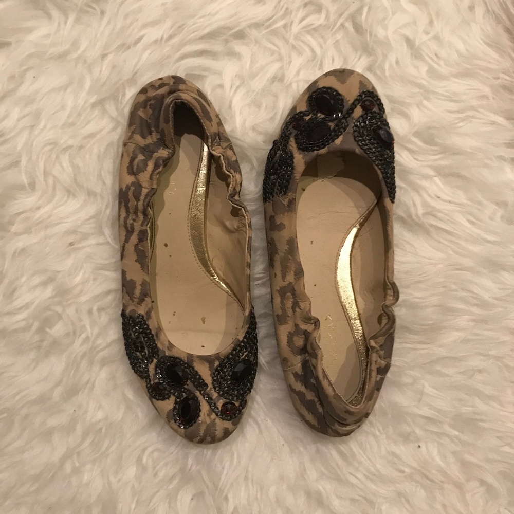 Be&D Leopard Print Bejeweled Flats